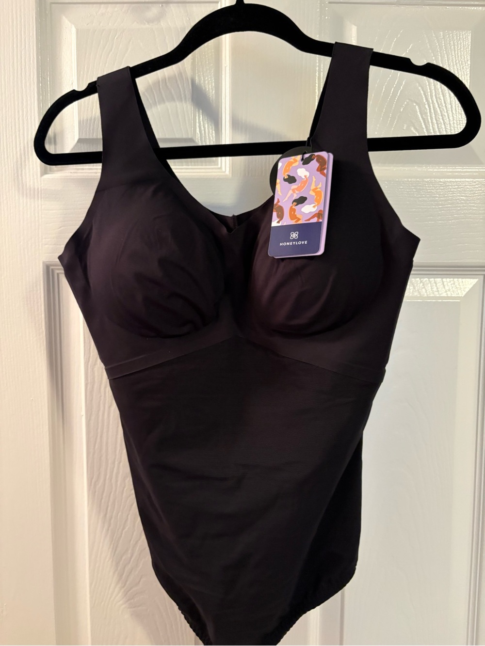 Honeylove Black Sculpting Bodysuit with Built-In Cups and Wide Straps